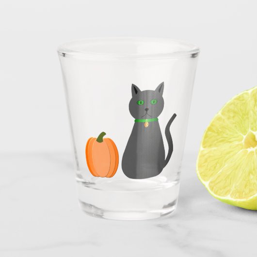 Cute Halloween Cat en Pumpkin Shot Glas (Voorkant)