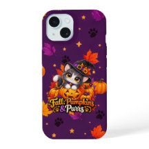 Cute Halloween Cat Fall Pumpkins and Purrs Phone C