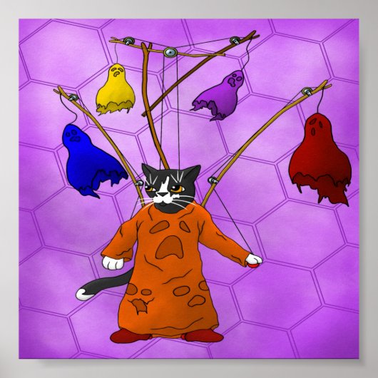 Cute Halloween Cat Halloween Puppet Master of Ghos Poster (Voorkant)