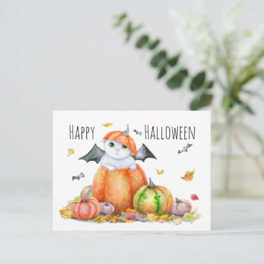 Cute Halloween Cat in Pumpkin Briefkaart (Staand voorkant)