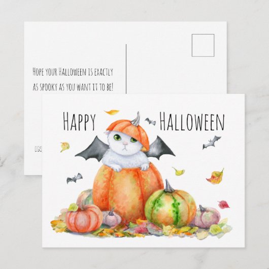 Cute Halloween Cat in Pumpkin Briefkaart (Voorkant / Achterkant)