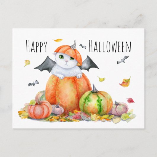 Cute Halloween Cat in Pumpkin Briefkaart (Voorkant)