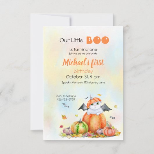 Cute Halloween Cat in Pumpkin Invitation Kaart (Voorkant)