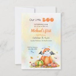 Cute Halloween Cat in Pumpkin Invitation Kaart