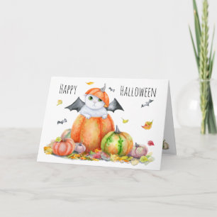 Cute Halloween Cat in Pumpkin Kaart