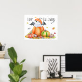 Cute Halloween Cat in Pumpkin Poster (Thuiskantoor)