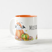 Cute Halloween Cat in Pumpkin Tweekleurige Koffiemok (Voorkant links)