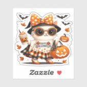 Cute Halloween Cat � Kawaii Witch Kitty with Pumpk Sticker (Vel)
