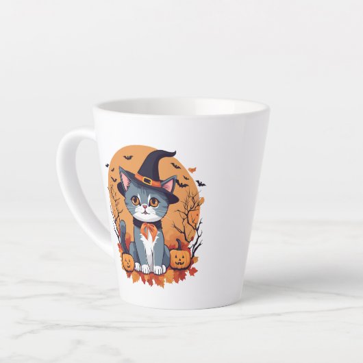 Cute Halloween Cat Latte Mok (Linkerhoek)