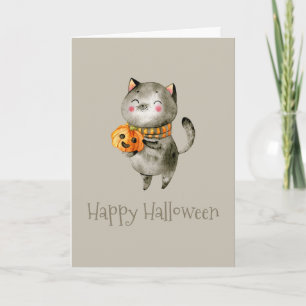 Cute Halloween Cat met pompoen   WENSKAART Kaart