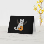 Cute Halloween Cat met pompoenkredietkaartfles Kaart (Gele Bloem)