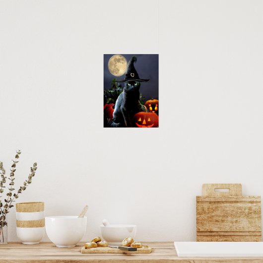Cute Halloween cat poster (Keuken)