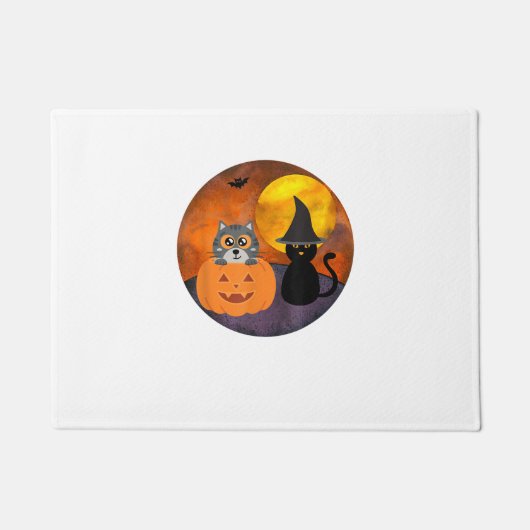 Cute Halloween Cat Scene Witch Pumpkin Bat Full Mo Deurmat (Voorkant)