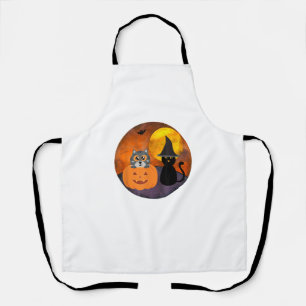 Cute Halloween Cat Scene Witch Pumpkin Bat Full Mo Schort
