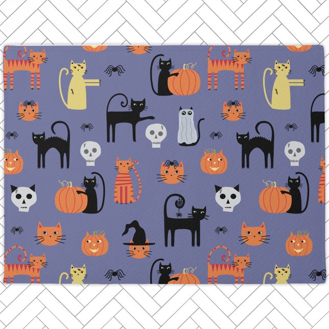 Cute Halloween Cat Spooky Deurmat (Halloween Cat spooky fun door mat)