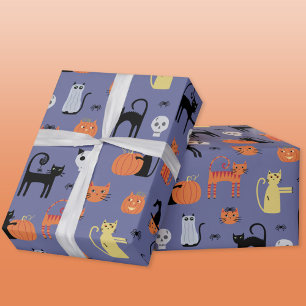 Cute Halloween Cat Spooky Paars Cadeaupapier