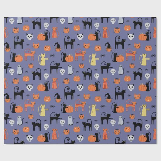 Cute Halloween Cat Spooky Paars Cadeaupapier (Vlak)