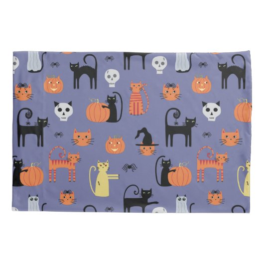 Cute Halloween Cat Spooky Paars Kussensloop (Achterkant-Links)