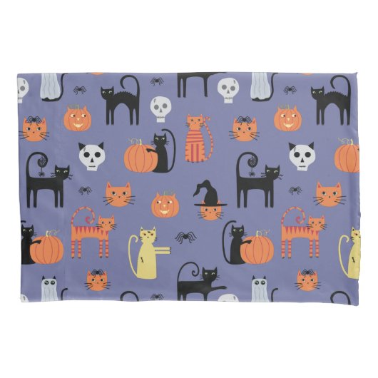 Cute Halloween Cat Spooky Paars Kussensloop (Voorkant-Links)
