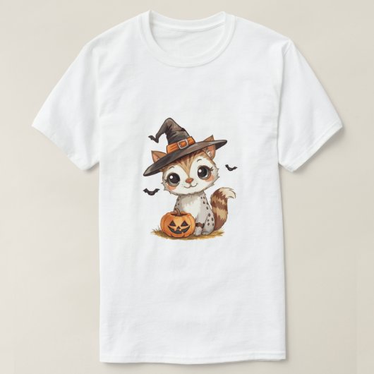 Cute Halloween Cat with Pumpkin T-shirt (Design voorkant)