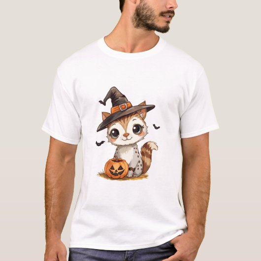 Cute Halloween Cat with Pumpkin T-shirt (Voorkant)