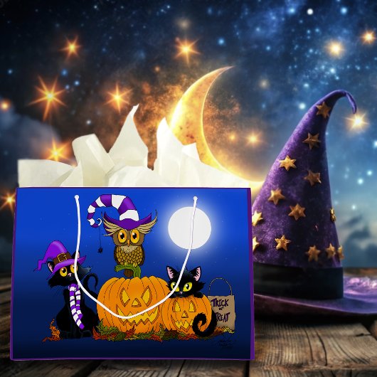 Cute Halloween Cats and Owl Large Cadeautasje