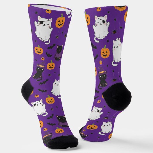 Cute Halloween Cats and Pumpkins Pattern Socks  Sokken (Gebogen)