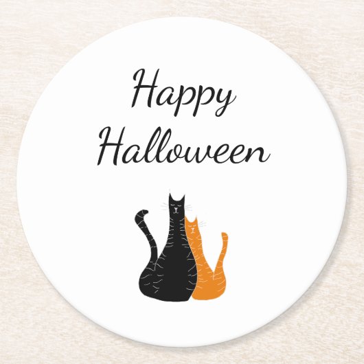 Cute Halloween Cats Black Sinaasappel Ronde Kartonnen Onderzetter (Voorkant)