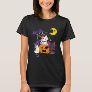 Cute Halloween Cats Witch Jackolantern Pumpkin Kin T-shirt