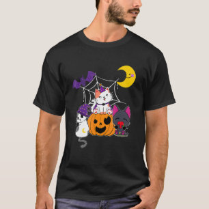 Cute Halloween Cats Witch Jackolantern Pumpkin Kin T-shirt