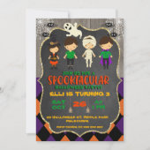 Cute Halloween Chalkboard Birthday Invitation Kaart (Voorkant)