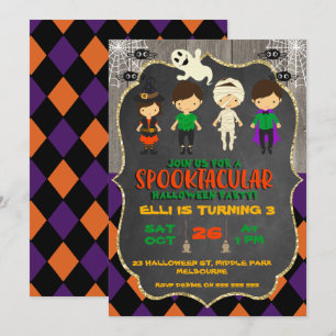 Cute Halloween Chalkboard Birthday Invitation Kaart