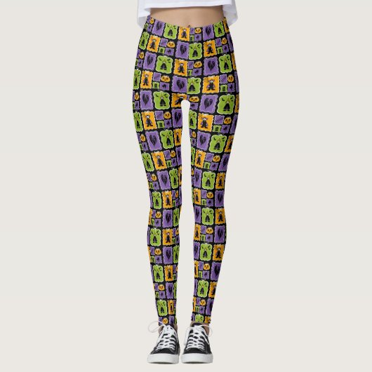Cute Halloween Characters Small Vampires & Witches Leggings (Voorkant)