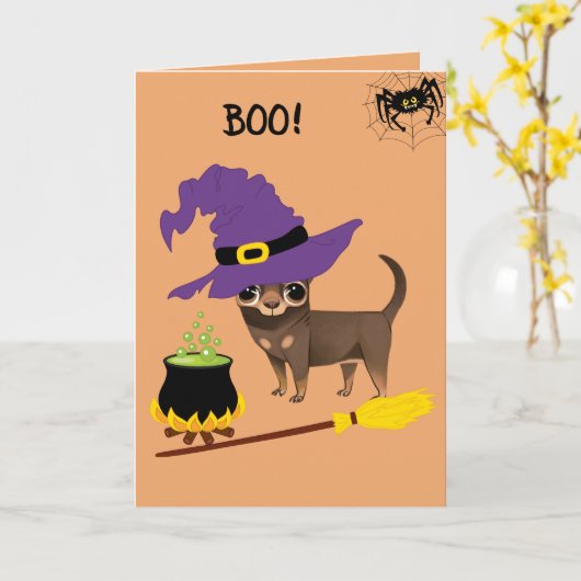 Cute Halloween Chihuahua Kaart (Gele Bloem)