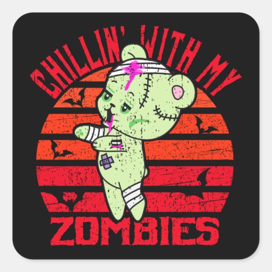 Cute Halloween Chillin' met My Zombies Teddy Bear Vierkante Sticker (Voorkant)