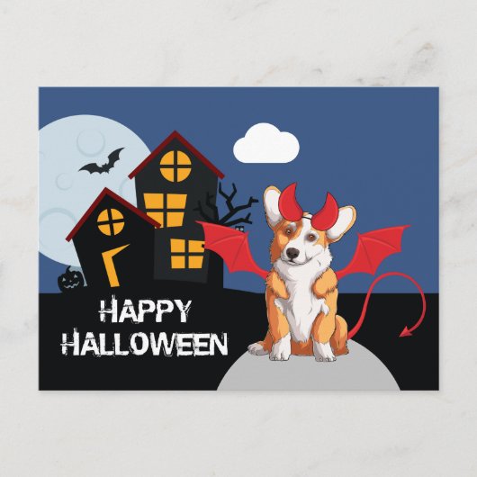 Cute Halloween Corgi Devil Costume Haunted House Briefkaart (Voorkant)