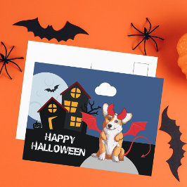 Cute Halloween Corgi Devil Costume Haunted House Briefkaart