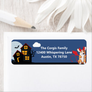 Cute Halloween Corgi Spooky House Return Address Etiket
