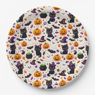 Cute Halloween Creaturen Patroon Voor Seizoensgebr Papieren Bordje