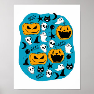 Cute Halloween Creatures Illustratie Poster