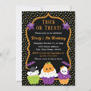Cute Halloween Cupcakes & Polka Dots Birthday Kaart