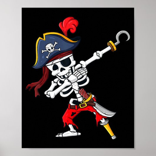 Cute Halloween Dabbing Pirate Skeleton Fun Poster (Voorkant)