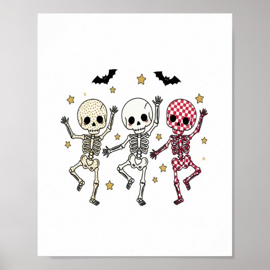 Cute Halloween Dancing Skeletons Poster (Voorkant)