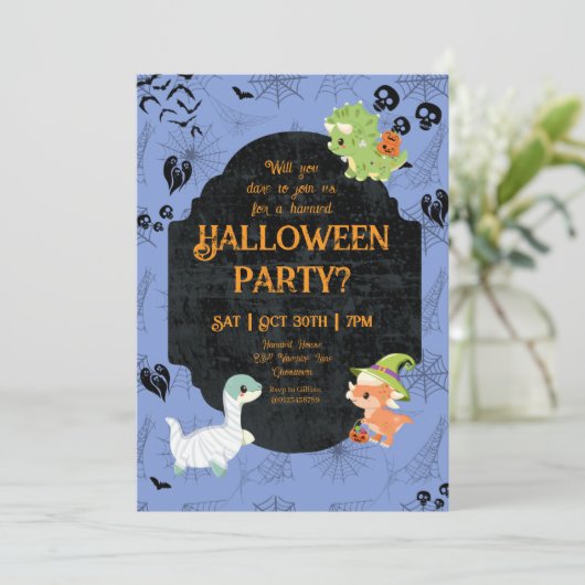 Cute Halloween Dino 1 Party Kaart (Staand voorkant)