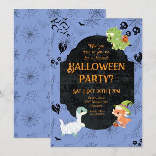 Cute Halloween Dino 1 Party Kaart (Voorkant / Achterkant)