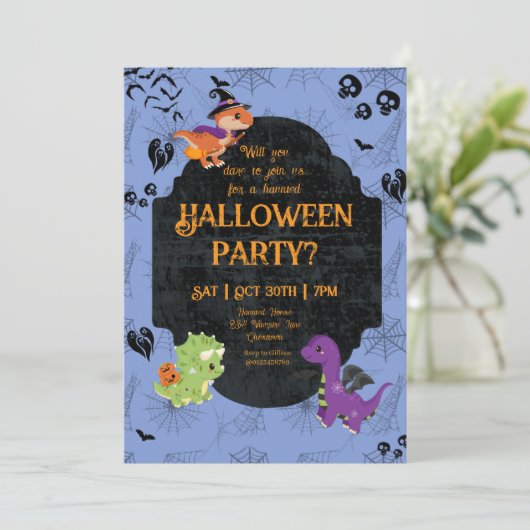 Cute Halloween Dino 2 Party Kaart (Staand voorkant)