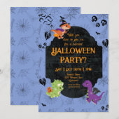 Cute Halloween Dino 2 Party Kaart (Voorkant / Achterkant)