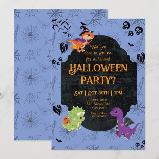 Cute Halloween Dino 2 Party Kaart (Voorkant / Achterkant)