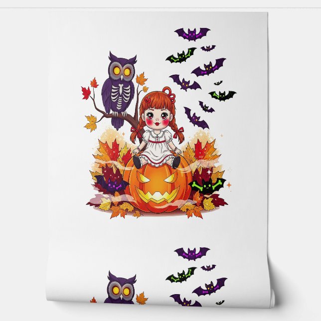 Cute Halloween Doll Owl Behang (Afrollen)