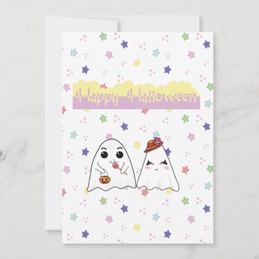 Cute Halloween Doodle Ghosts Flat Holiday Card Feestdagenkaart (Voorkant)